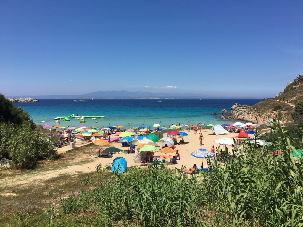 Rena Bianca beach had a fun floating water park, Santa Teresa di Gallura, Sardinia with kids