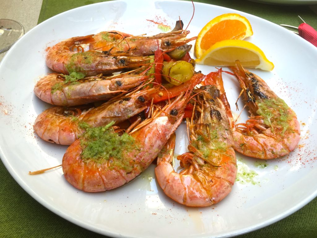 Grilled shrimps, Dalmatian cuisine in Kotor