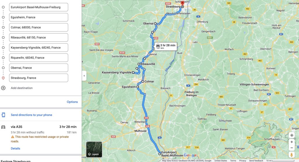 Our Alsace Wine Route road trip map 