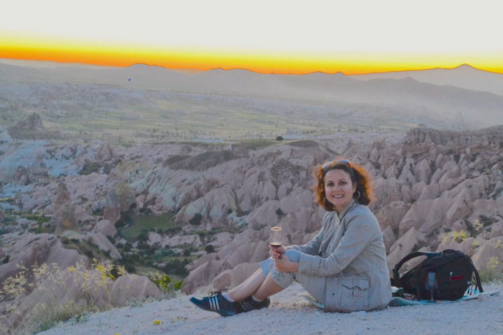 Sunset and wine at Red Valley, Cappadocia