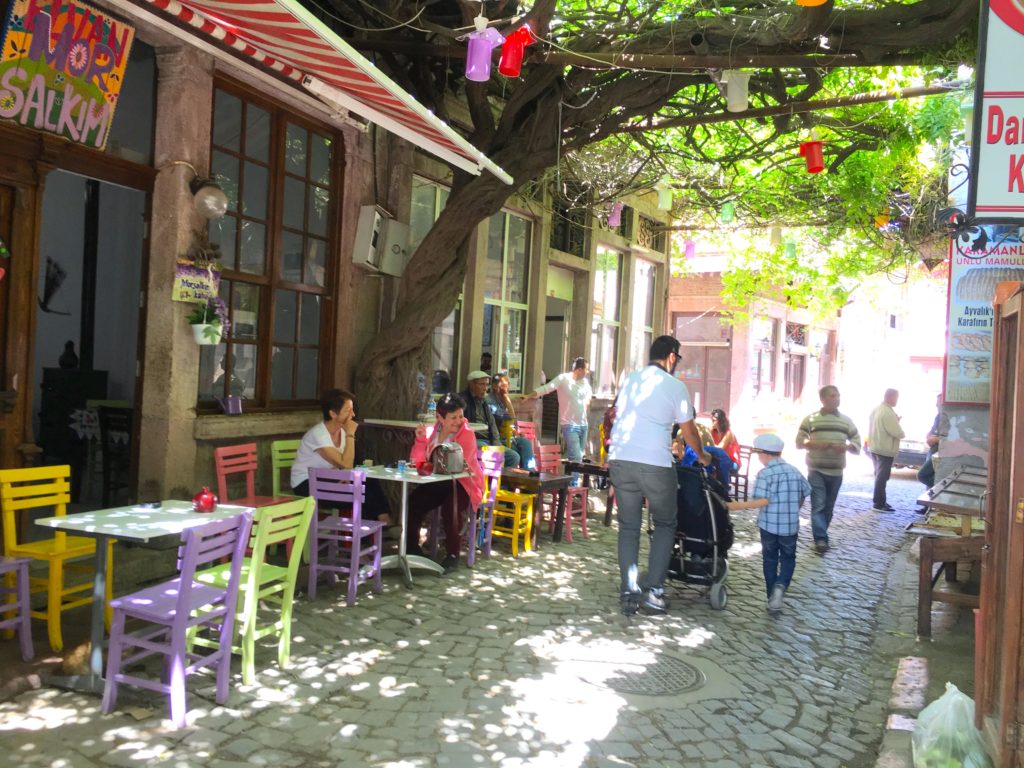 Ayvalik street cafes and traditional street life