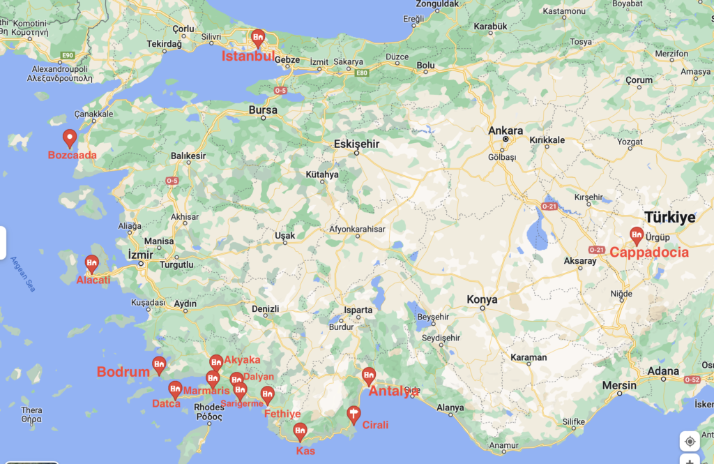 Family vacations map in Turkey